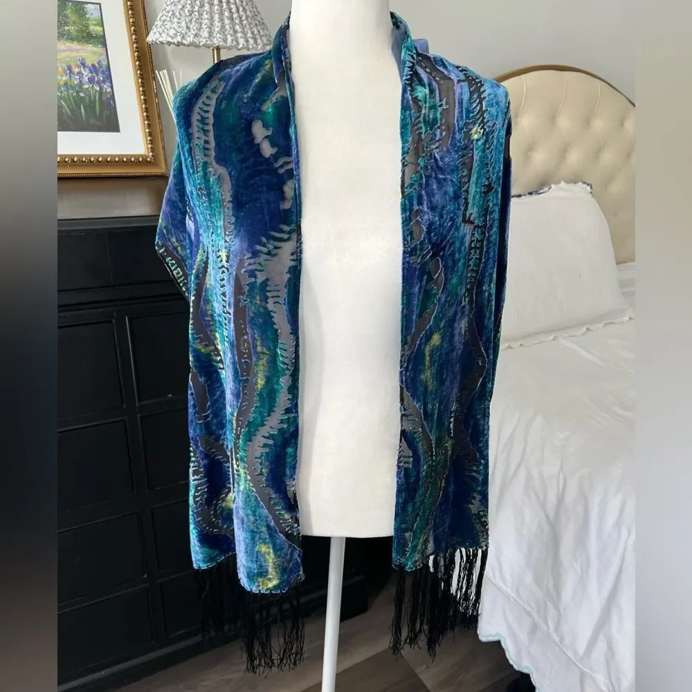 Chico's Velvet and silk Blue and Green Scarf
